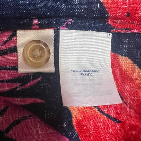 Lands End Hawaiian Shirt Blouse Size M Linen Multicolor Floral Short Sleeve. - Picture 7 of 8